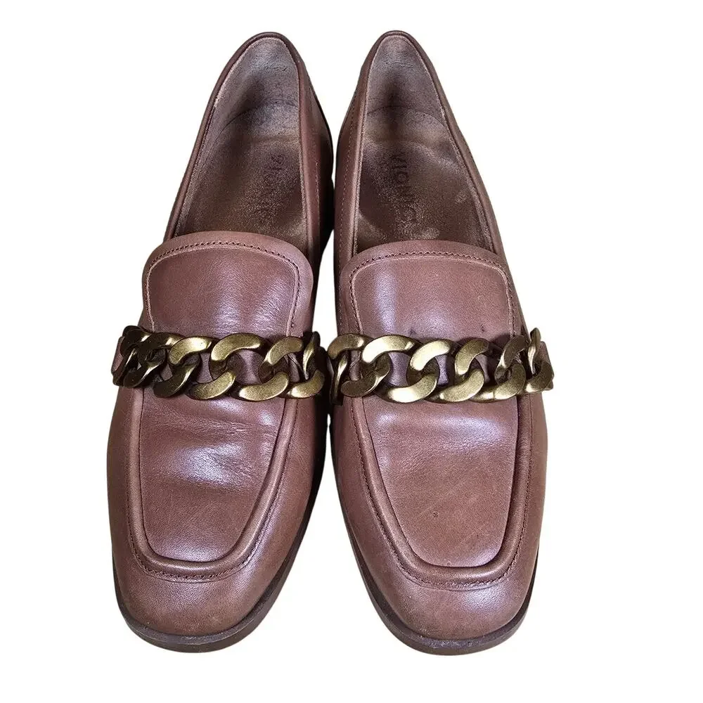 VIONIC MIZELLE LOAFERS LEATHER SLIP ON CHAIN DETAIL MONKS ROBE BROWN SIZE 7 US